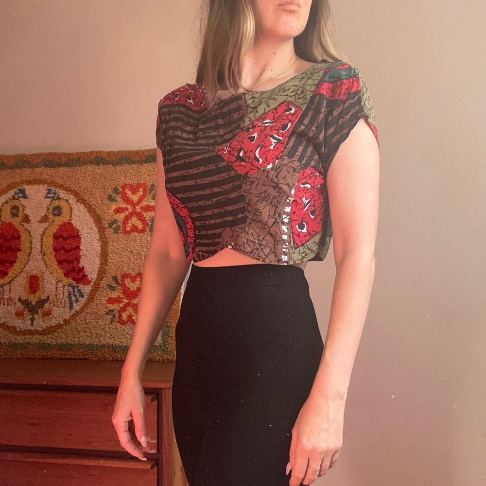 Vintage Fabric Cropped Blouse American Apparel OS
